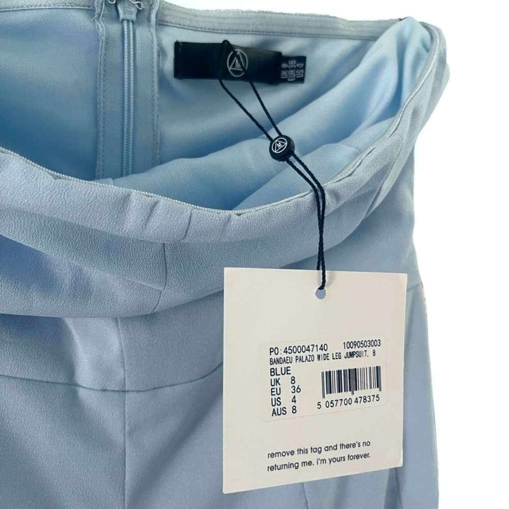 Nwt Missguided Powder Blue Bandeau Palazo Wide Leg Jumpsuit Women’s Size 4 - Picture 2 of 5